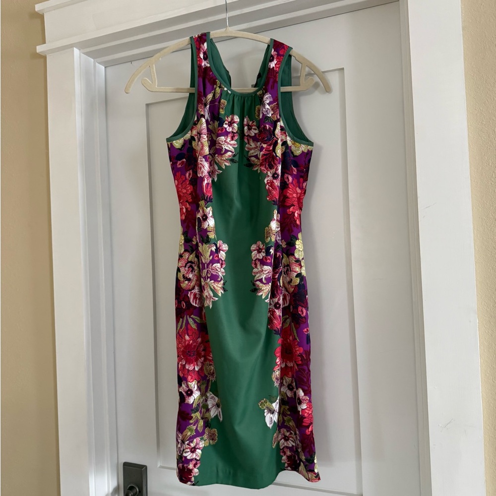 Ann Taylor Green Dress with Pink and Purple Floral Panels